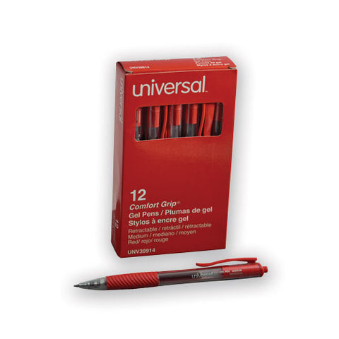 Comfort Grip Retractable Gel Pen, 0.7mm, Red Ink, Translucent Red Barrel, Dozen