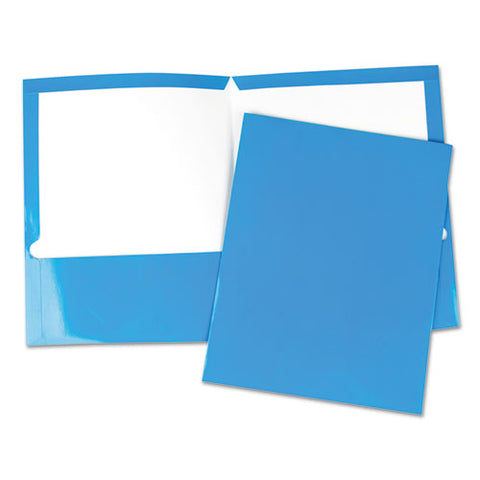 Laminated Two-pocket Folder, Cardboard Paper, Blue, 11 X 8 1-2, 25-pack
