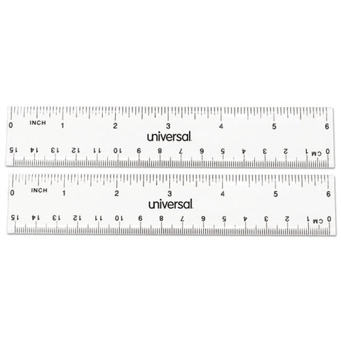 Clear Plastic Ruler, Standard-metric, 6", 2-pack