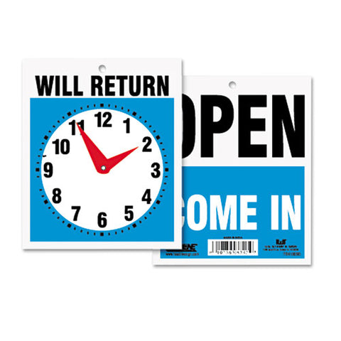 Double-sided Open-will Return Sign W-clock Hands, Plastic, 7 1-2 X 9
