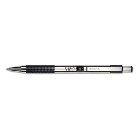 F-301 Retractable Ballpoint Pen, 1.6 Mm, Black Ink, Stainless Steel-black Barrel, Dozen