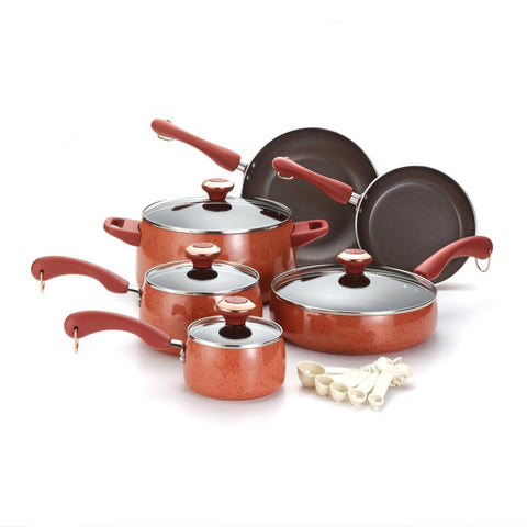 Paula Deen Signature Porcelain Nonstick 15-Piece Cookware Set, Coral Speckle