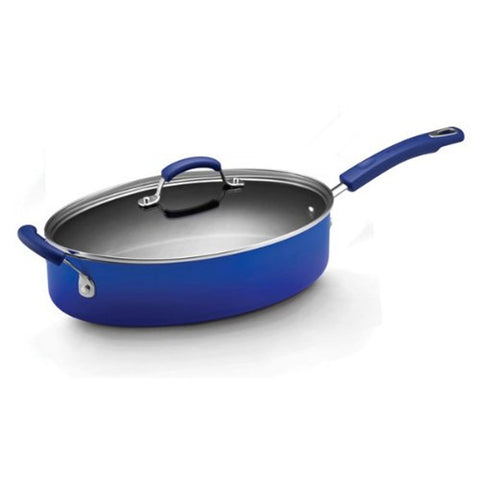 Rachael Ray 5Qt Porcelain Enamel II Nonstick Covered Oval Saute with Helper Handle- Blue