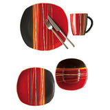 Gibson Bazaar Red 16pc Set, Red/Black Stripes, Stoneware
