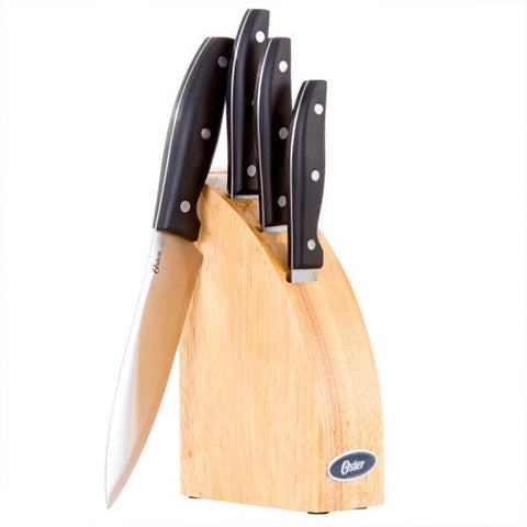 Oster Granger 5pc Cutlery Set with Halfmoon Natural Wood Block