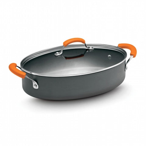 Rachael Ray Hard Anodized II 5-Quart Covered Oval Saute with Two Side Handles Orange