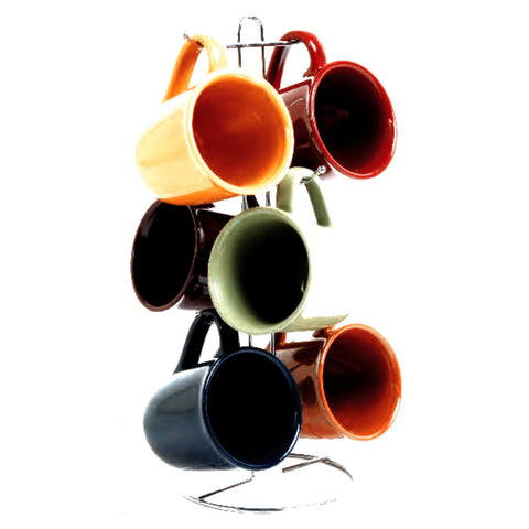 Cafe Amaretto 7 pc Mug Set With Wire Rack