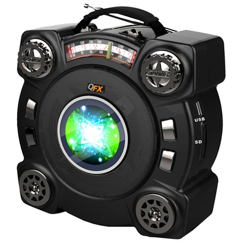 QFX AM/FM/SW 1-2 4 Band Radio USB/SD Disco Light and Recording-Black