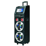 QFX Battery Powered Bluetooth Karaoke PA Speaker Disco Light and FM Radio USB /SD