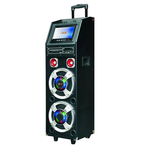 QFX Battery Powered Bluetooth Karaoke PA Speaker Disco Light and FM Radio USB /SD