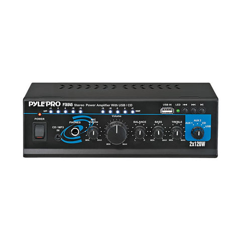 Pyle Mini 2x120 Watt Stereo Power Amplifier with USB/CD/AUX Inputs