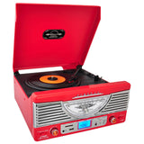 Pyle Retro Turntable with AUX Input/Radio/USB/SD/MP3 and Vinyl-to-MP3 Encoding (Red)