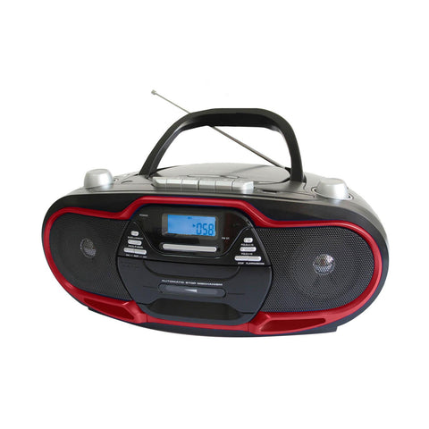 Supersonic Portable MP3/CD Player with USB/AUX Inputs, Cassette Recorder & AM/FM Radio- Red