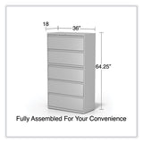 Lateral File, 5 Legal/letter/a4/a5-size File Drawers, Light Gray, 36" X 18.63" X 67.63"