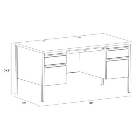 Double Pedestal Steel Desk, 60" X 30" X 29.5", Mahogany/charcoal, Charcoal Legs