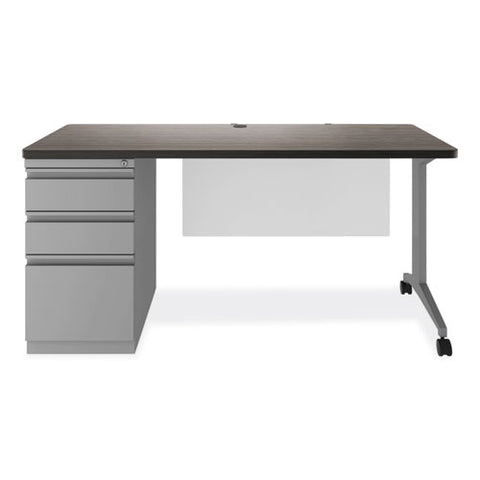 Modern Teacher Series Pedestal Desk, Left-side Pedestal: Box/box/file, 60" X 24" X 28.75", Charcoal Woodgrain/gray