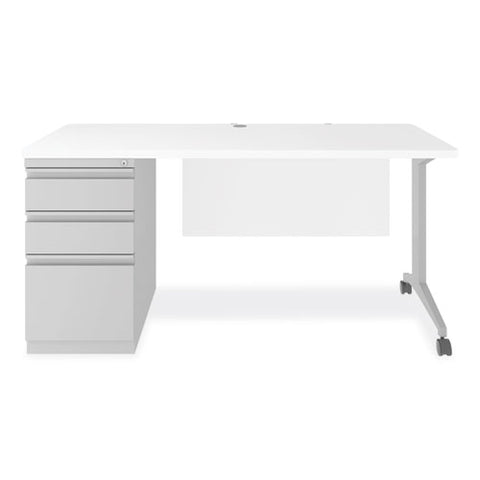 Modern Teacher Series Pedestal Desk, Left-side Pedestal: Box/box/file, 60" X 24" X 28.75", White/silver