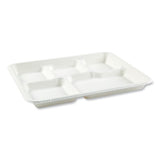 Bagasse Pfas-free Food Tray, 5-compartment, 8.26 X 0.98 X 10.9, White, Bamboo/sugarcane, 500/carton