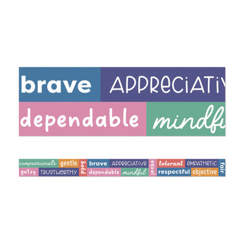 Straight Borders, 3" X 3 Ft, Multicolor Positive Words, 12/pack