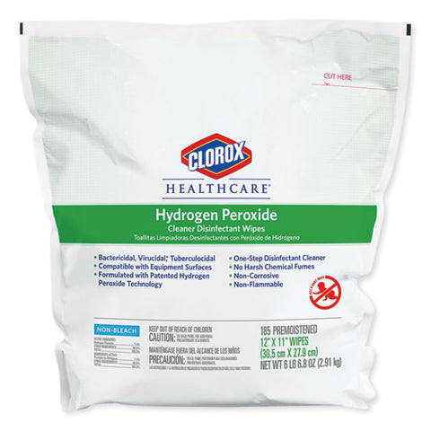 Hydrogen Peroxide Cleaner Disinfectant Wipes, 12 X 11, Unscented, White, 185/pack, 2 Packs/carton