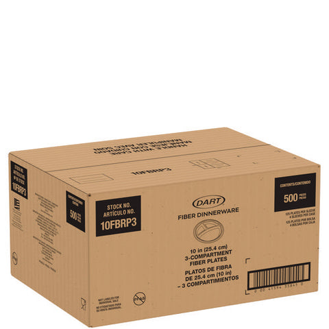 Compostable Fiber Dinnerware, Proplanet Seal, 3-compartment Plate, 10.2" Dia, Natural, 500/carton