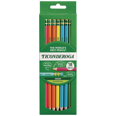 Pre-sharpened Pencil, 2.2 Mm, Hb (#2), Black Lead, Neon Assorted Barrel Colors, 18/pack