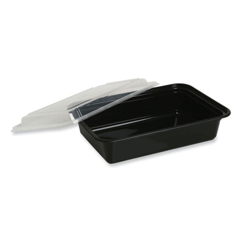 Food Container With Lid, 16 Oz, 7.48 X 5.03 X 2.04, Black/clear, Plastic, 150/carton