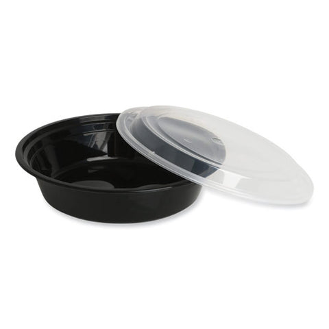 Food Container With Lid, 16 Oz, 6.29 X 6.29 X 1.96, Black/clear, Plastic, 150/carton