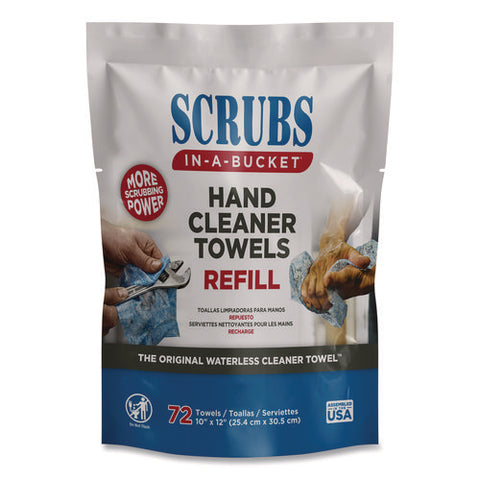 Hand Cleaner Towels, Scrubs In-a-bucket Refill, 1-ply, 10 X 12, Citrus, Blue/white, 72/pack, 6 Packs/carton
