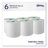 Hard Roll Paper Towels With Premium Absorbency Pockets With Colored Core, Green Core, 1-ply, 7.5" X 700 Ft, White, 6 Rolls/ct