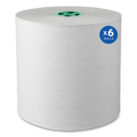 Hard Roll Paper Towels With Premium Absorbency Pockets With Colored Core, Green Core, 1-ply, 7.5" X 700 Ft, White, 6 Rolls/ct