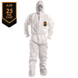 Coverall,hood,xl,25/ct,wh