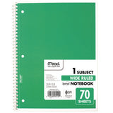 Spiral Notebook, 1-subject, Wide/legal Rule, Randomly Assorted Cover Color, (70) 8 X 10.5 Sheets, 4/pack