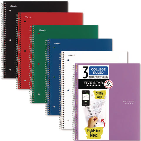 Wirebound Notebook, 3-subject, Medium/college Rule, Assorted Cover Colors, (150) 11 X 9.13 Sheets, 6/pack