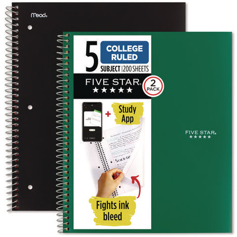 Wirebound Notebook, 5-subject, Medium/college Rule, Assorted Cover Colors, (200) 11 X 8.5 Sheets, 2/pack