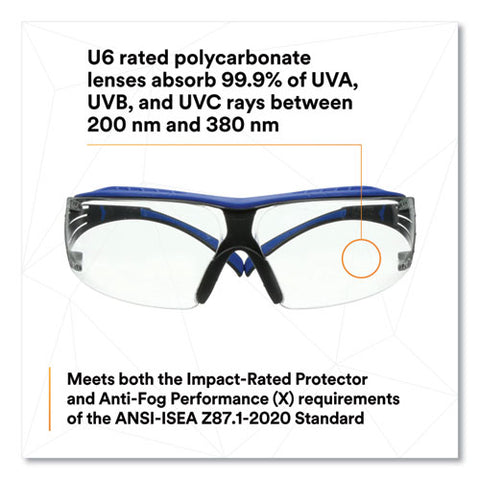 Securefit Protective Eyewear, 200 Series, Blue/gray Plastic Frame, Clear Polycarbonate Lens