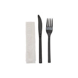 Gardenware Cutlery, Individually Wrapped, Fork, Knife, Napkin, Black, 500/carton