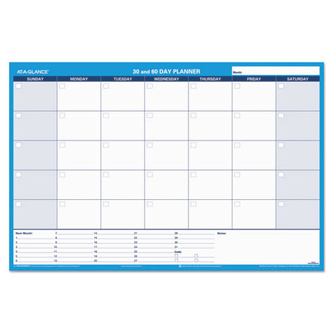 30-60-day Undated Horizontal Erasable Wall Planner, 36 X 24, White-blue,