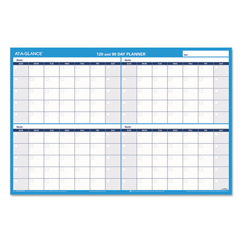 90-120-day Undated Horizontal Erasable Wall Planner, 36 X 24, White-blue,