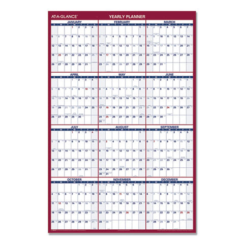 Erasable Vertical-horizontal Wall Planner, 32 X 48, Blue-red, 2022