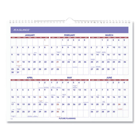 Monthly Wall Calendar, 15 X 12, Red-blue, 2021