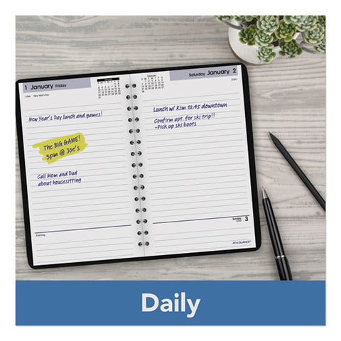Daily Appointment Book With Open Scheduling, 8 X 5, Black, 2021
