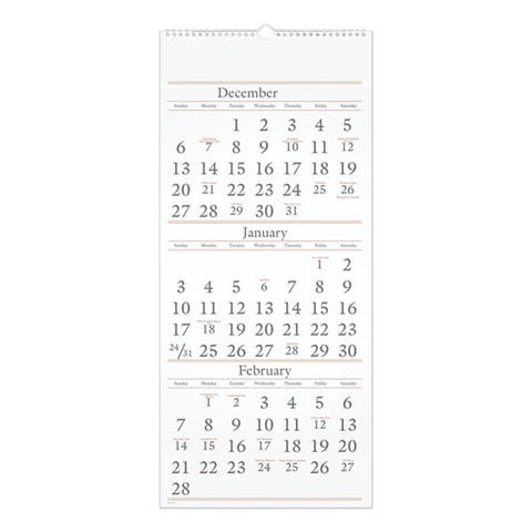 Three-month Reference Wall Calendar, 12 X 27, 2020-2022