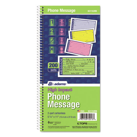 Wirebound Telephone Message Book, Two-part Carbonless, 200 Forms
