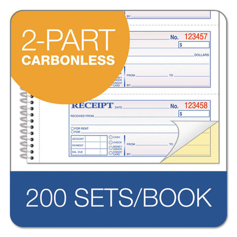 Tops Money-rent Receipt Book, 7 1-8 X 2 3-4, 2-part Carbonless, 200 Sets-book