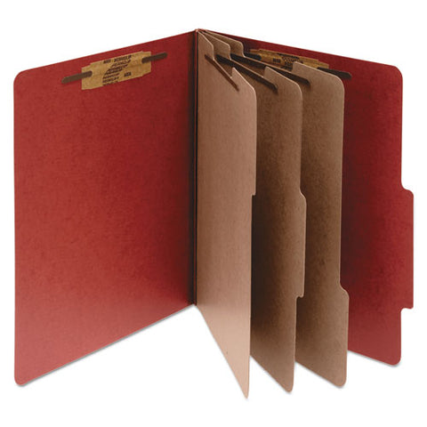 Pressboard Classification Folders, 3 Dividers, Letter Size, Earth Red, 10-box