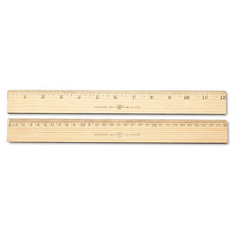 Wood Ruler, Metric And 1-16" Scale With Single Metal Edge, 30 Cm