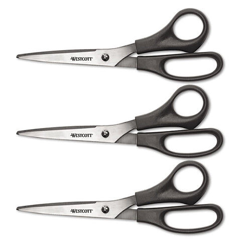 Value Line Stainless Steel Shears, 8" Long, 3.5" Cut Length, Black Offset Handles, 3-pack
