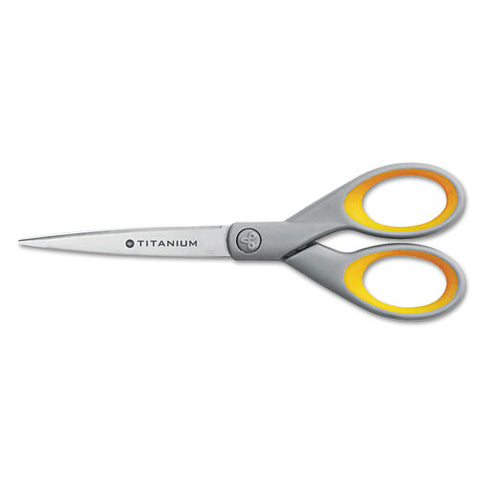 Titanium Bonded Scissors, 7" Long, 3" Cut Length, Gray-yellow Straight Handle