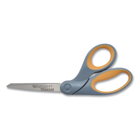 Titanium Bonded Scissors, 8" Long, 3.5" Cut Length, Gray-yellow Offset Handle